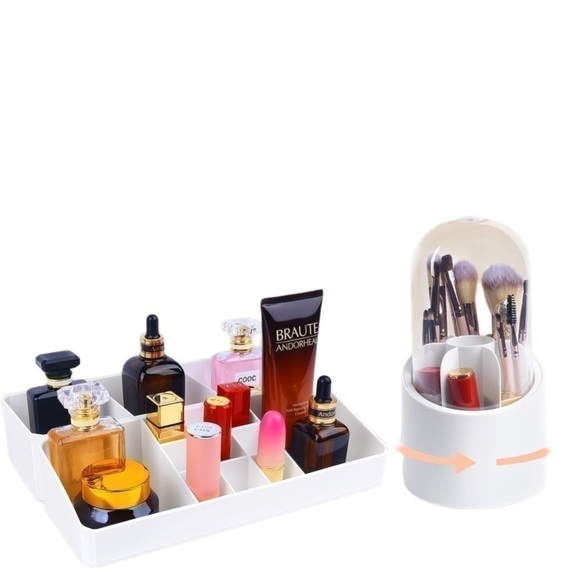 NEW Plastic Vanity Makeup Organizer Desk Cosmetic Storage Stackable Bathroom - Picture 1 of 8